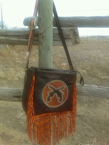 Fringed Six Shooter Concealed Carry Purse, Chocolate and Rust