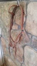 Stitched Leather One Ear Headstall with Throatlatch,  Silver Dots & 6 Shooter Buckle