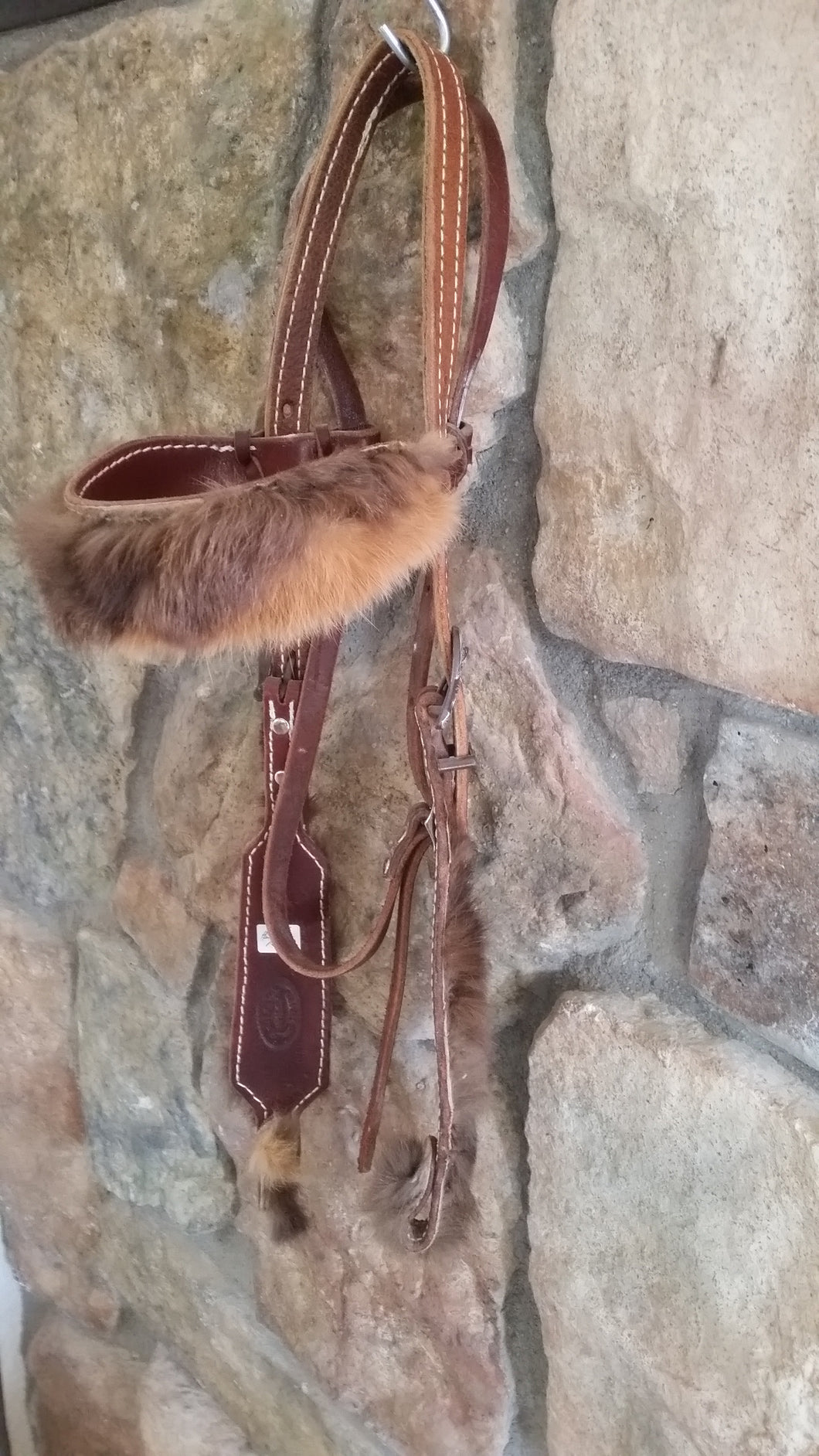 Chinchilla Hide Wide Browband Headstall with Antiqued Buckle Set