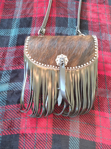 Black Fringed Brindle Hair On Cowhide Pocket Purse