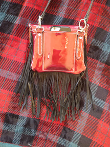 Black Fringed Cherry Red Patent Leather Pocket Purse
