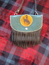 Wyoming Bucking Horse Emerald Green Fringed  Leather Pocket Purse