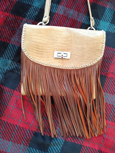Almond and Rust Fringed Leather Pocket Purse