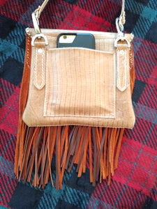 Almond and Rust Fringed Leather Pocket Purse