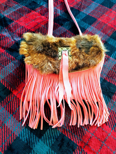 Pink Fringed Hair On Cowhide Pocket Purse