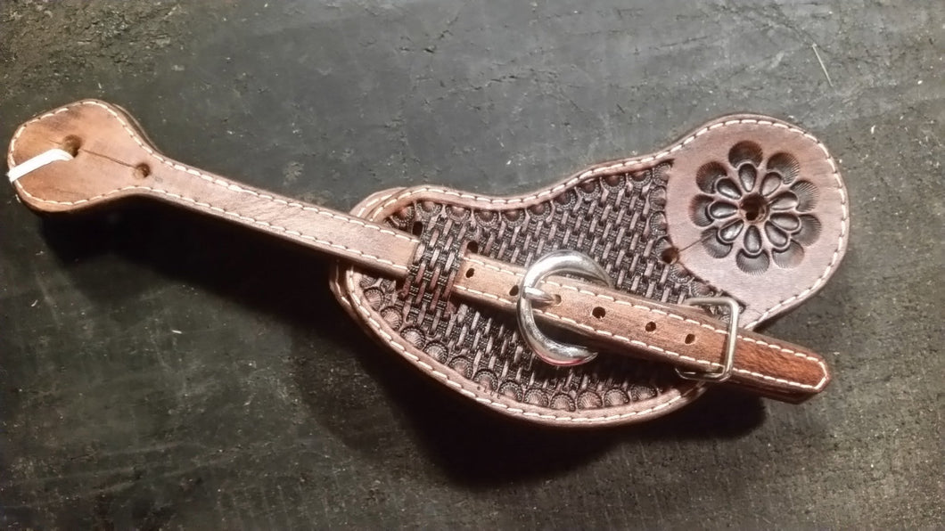 Basket Weave Tooled Spur Straps, Ladies/Young Adult Size