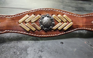 Barrel Racer Breast Collar with Silver and Copper Conchos - Mahogany Color