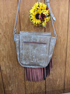 Distressed Leather Purse with Dual Colored Fringe