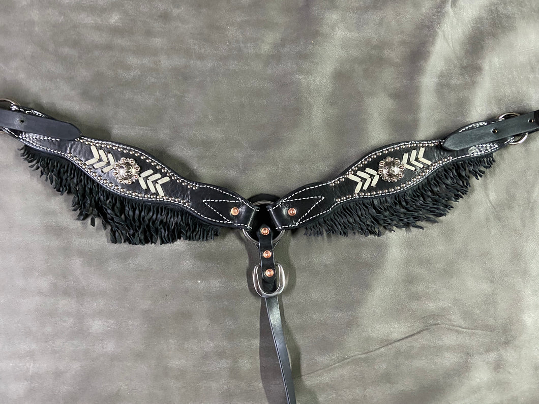 Classy Black Breast Collar with Curly Fringe