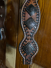 Stamped One-Ear Headstall with Matching Brown and Copper Buckles and Conchos