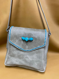 Turquoise and Dusty Grey Purse with Flap