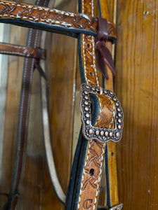 Stamped Brow Band Headstall with Copper Berry Buckle