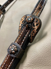 Stained Brow Band Headstall with Brown and Copper Flower Buckles