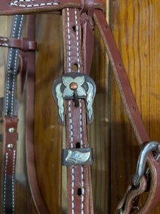 California Knot Brow Band Headstall with Brown and Silver Flower Buckle