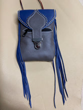 Grey Billet Pouch with Blue Accents and Side Fringe