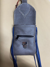 Grey Billet Pouch with Blue Accents and Side Fringe