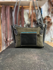 Black Purse with Snakeskin Pattern and Turquoise Accents