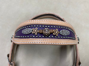Purple Brow Band Headstall with Beaded Design