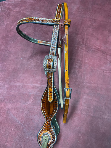 Stamped Brow Band Headstall with Silver and Copper Berry Buckle