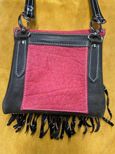 Pink and Green Pocket Purse with Black Curly Fringe