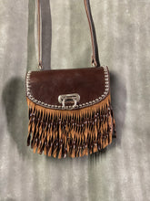 Two-Tone Brown Pocket Purse with Curly Fringe