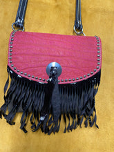Pink and Green Pocket Purse with Black Curly Fringe