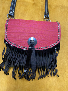 Pink and Green Pocket Purse with Black Curly Fringe – Chalk Butte Tack