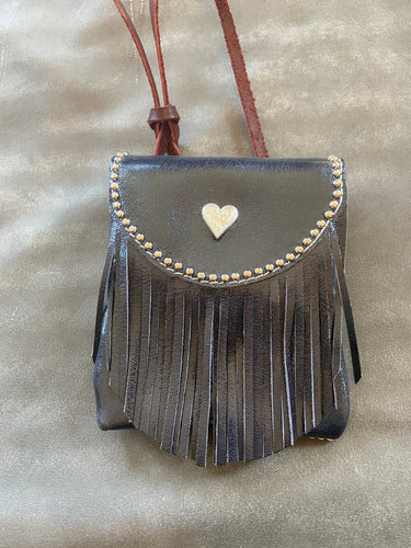 Navy Fringed Heart Concho Billet Pouch