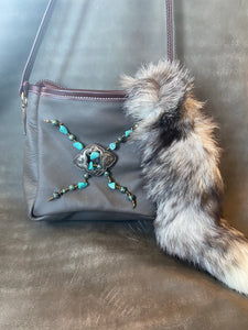 Charcoal and Burgundy Concealed Carry Purse with Foxtail and Turquoise Stones