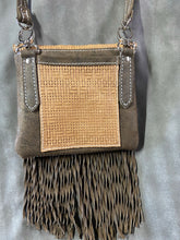 Patterned Leather and Brown Pocket Purse with Curly Fringe