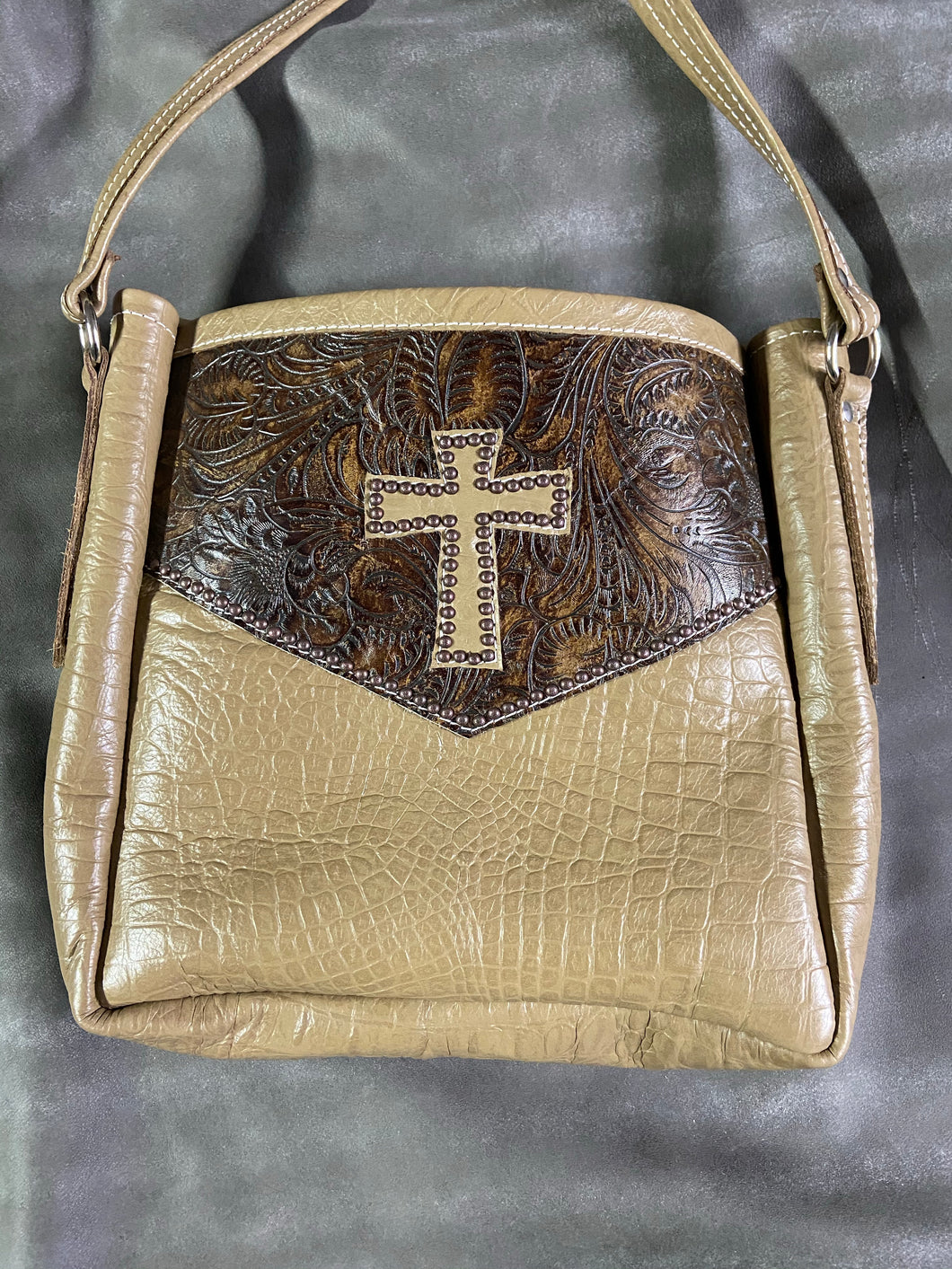 Tan and Brown Cross Concealed Carry Purse