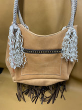 Rope Handled Fringed Leather Purse with Tooled Front Panel
