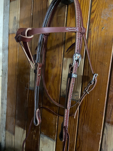 California Knot Brow Band Headstall with Brown and Silver Flower Buckle